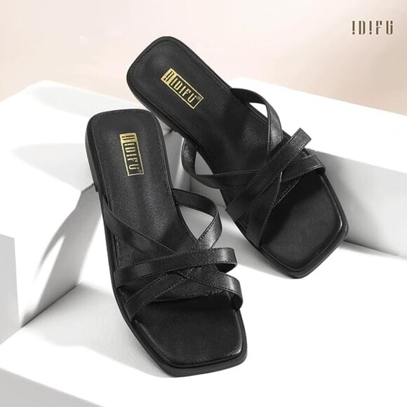 Flat Sandals for Women Strappy Square Open Toe Summer Beach Slides